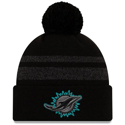 Men's New Era Black Miami Dolphins Dispatch Cuffed Knit Hat With Pom