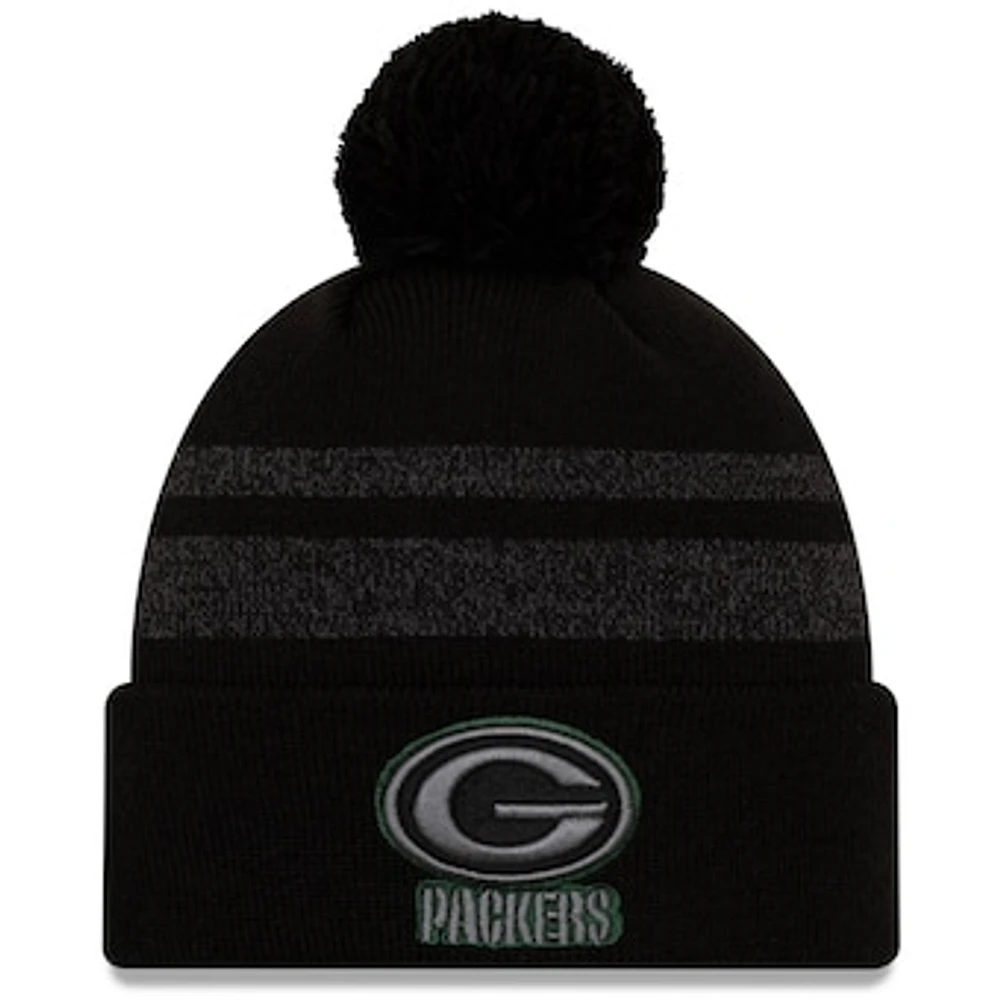 Men's New Era Black Green Bay Packers Dispatch Cuffed Knit Hat With Pom