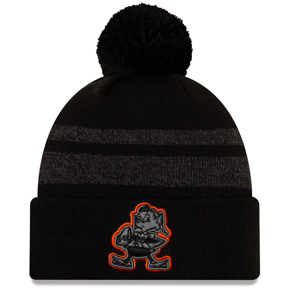 Men's New Era Black Cleveland Browns Dispatch Cuffed Knit Hat With Pom