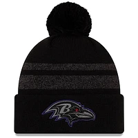 Men's New Era Black Baltimore Ravens Dispatch Cuffed Knit Hat With Pom