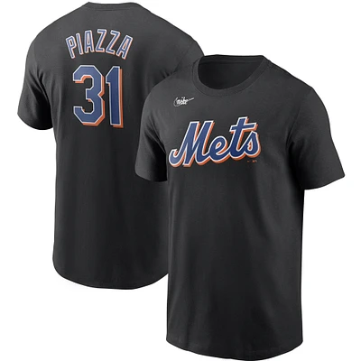 Men's Nike Mike Piazza Black New York Mets Cooperstown Collection Name & Number T-Shirt