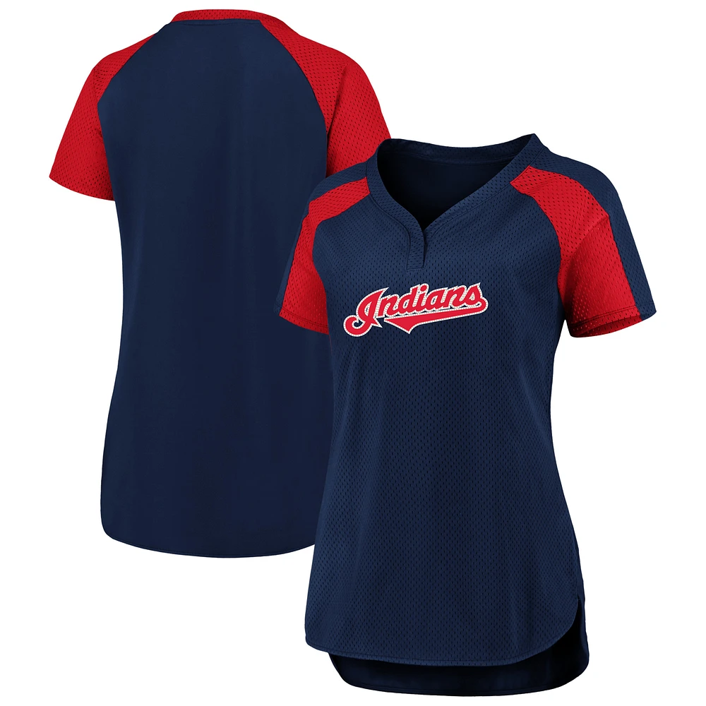 Women's Fanatics Navy/Red Cleveland Indians Iconic League Diva Raglan V-Neck T-Shirt