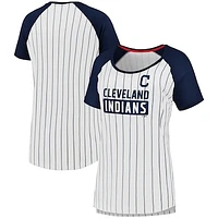 Women's Fanatics White Cleveland Indians Iconic Pinstripe Raglan Scoop Neck T-Shirt