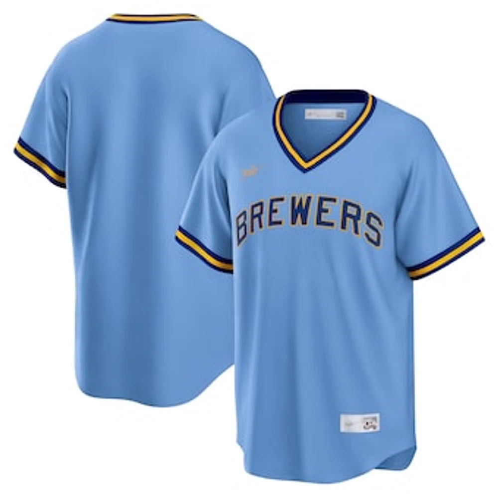 Men's Nike Powder Blue Milwaukee Brewers Road Cooperstown Collection Team Jersey