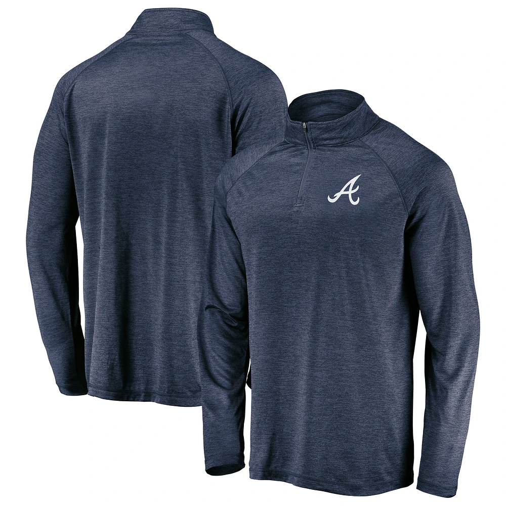 Men's Navy Atlanta Braves Iconic Striated Primary Logo Raglan Quarter-Zip Pullover Jacket