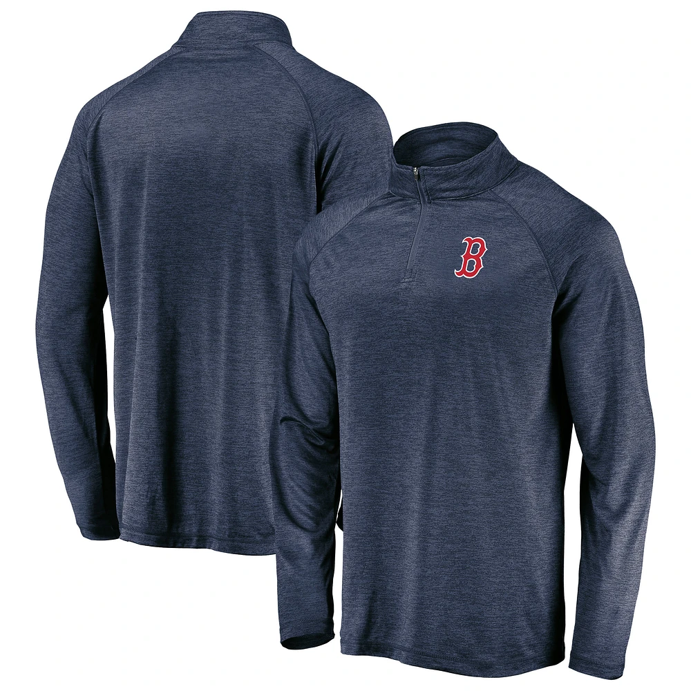 Men's Fanatics Navy Boston Red Sox Iconic Striated Primary Logo Raglan Quarter-Zip Pullover Jacket