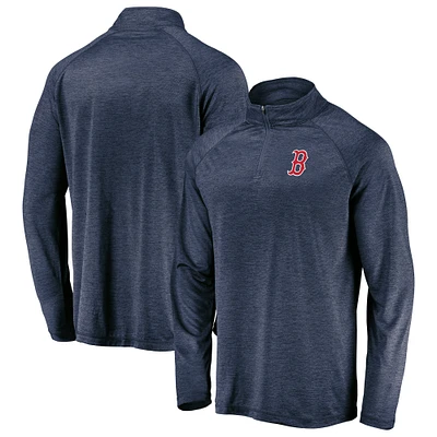 Men's Fanatics Navy Boston Red Sox Iconic Striated Primary Logo Raglan Quarter-Zip Pullover Jacket