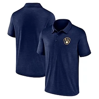 Men's Heather Navy Milwaukee Brewers Iconic Striated Primary Logo Lightweight Polo