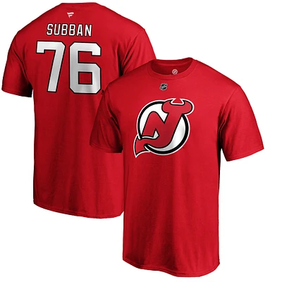 Men's Fanatics P.K. Subban Red New Jersey Devils Authentic Stack Name & Number T-Shirt