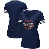 Women's Majestic Navy/White Denver Broncos Showtime Tailgate Party Notch Neck T-Shirt