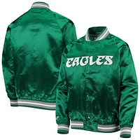 Youth Mitchell & Ness Kelly Green Philadelphia Eagles Lightweight Satin Raglan Full-Snap Jacket