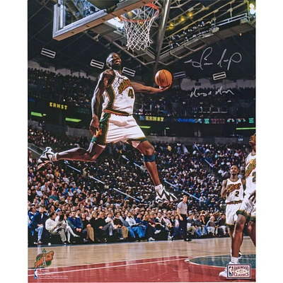 Shawn Kemp Seattle Supersonics Autographed 16" x 20" Windmill Dunk Photograph with "Reign Man" Inscription