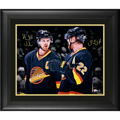 Daniel Sedin and Henrik Sedin Vancouver Canucks Framed Autographed 16" x 20" Throwback Jersey Spotlight Photograph