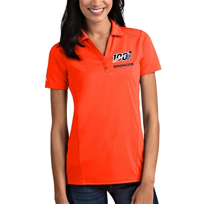 Women's Antigua Orange Denver Broncos NFL 100 Tribute Polo