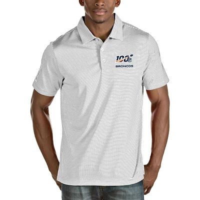 Men's Antigua White/Silver Denver Broncos NFL 100 Quest Polo