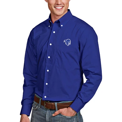 Men's Antigua Royal Seton Hall Pirates Dynasty Woven Button-Down Long Sleeve Shirt