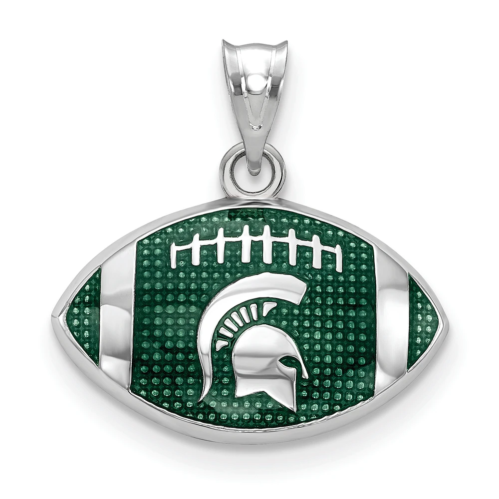Women's Michigan State Spartans Sterling Silver Enameled Football Logo Pendant