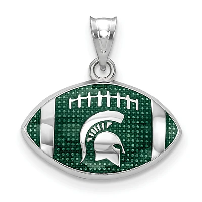 Women's Michigan State Spartans Sterling Silver Enameled Football Logo Pendant