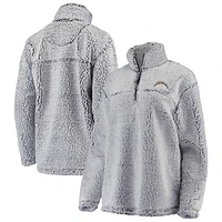 Women's G-III 4Her by Carl Banks Gray Los Angeles Chargers Sherpa Quarter-Zip Pullover Jacket