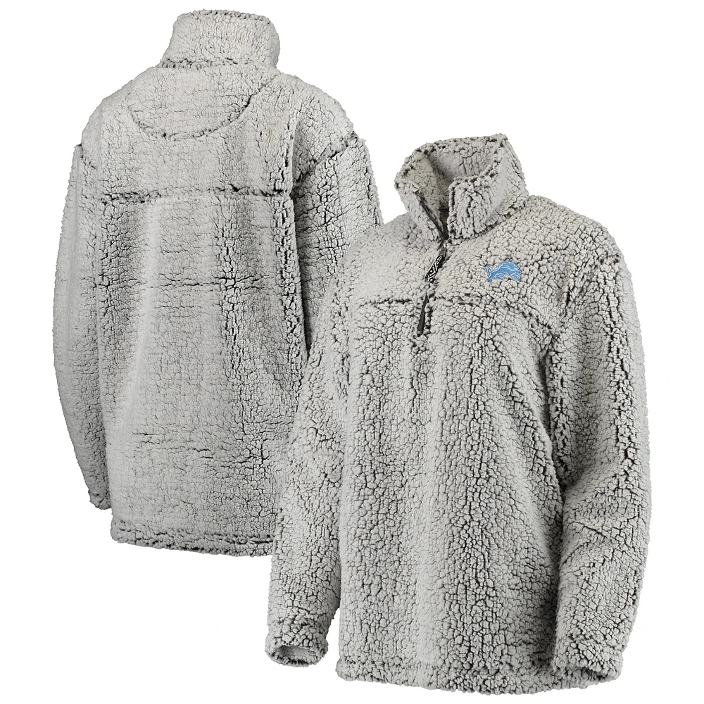 Women's Gray Detroit Lions Sherpa Quarter-Zip Pullover Jacket