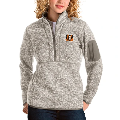 Women's Antigua Oatmeal Cincinnati Bengals Fortune Half-Zip Pullover Jacket