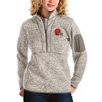 Women's Antigua Oatmeal Cleveland Browns Fortune Half-Zip Pullover Jacket