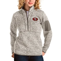 Women's Antigua Oatmeal San Francisco 49ers Fortune Half-Zip Pullover Jacket