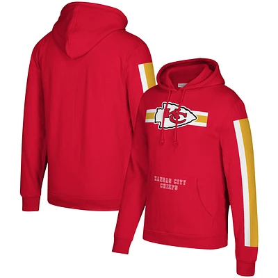 Men's Mitchell & Ness Red Kansas City Chiefs Three Stripe Pullover Hoodie