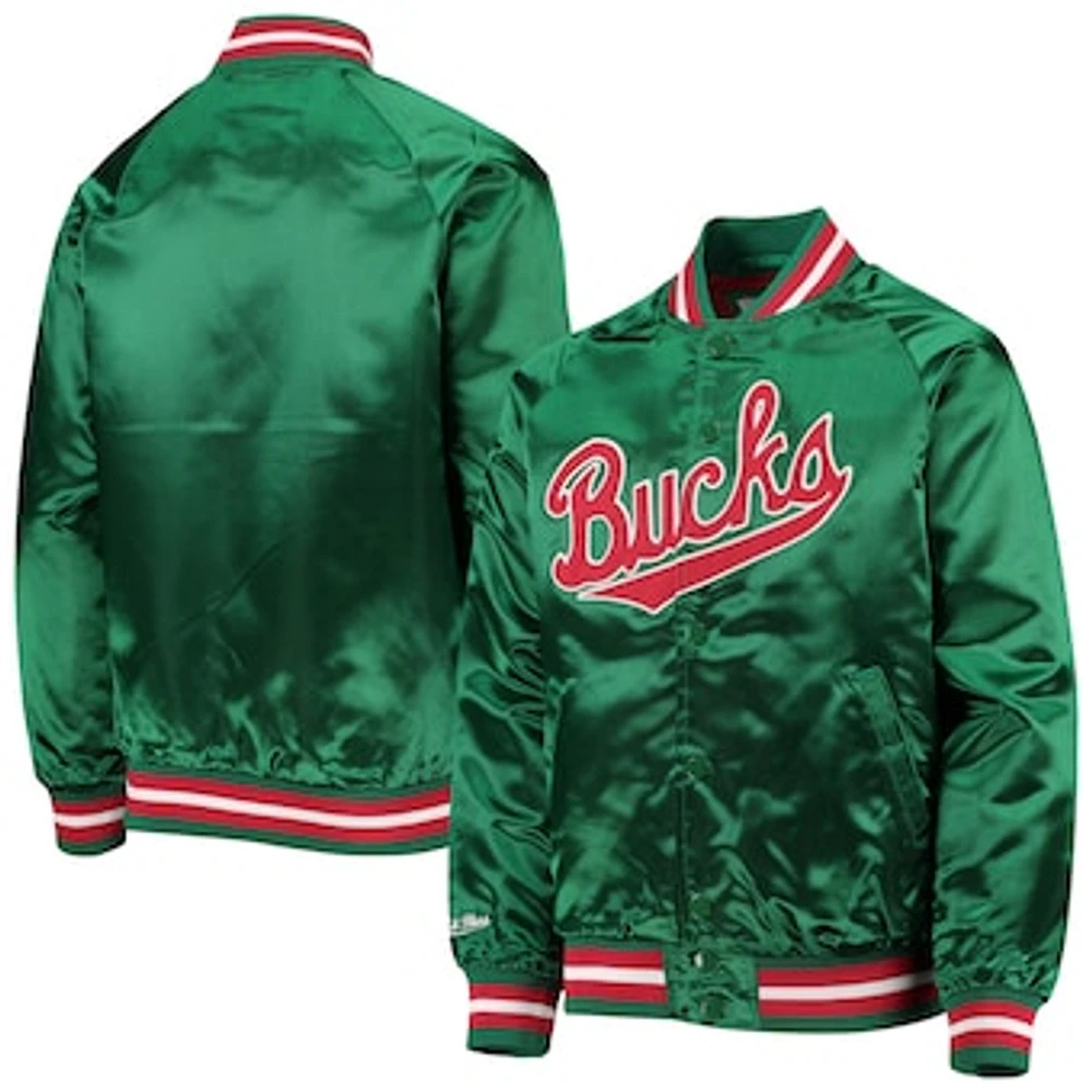 Youth Mitchell & Ness Green Milwaukee Bucks Hardwood Classics Satin Raglan Full-Snap Jacket