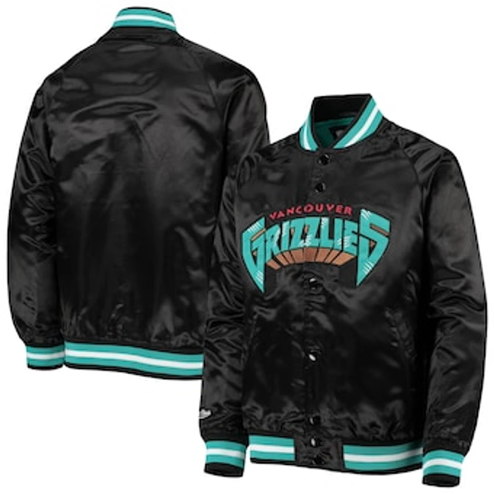 Youth Mitchell & Ness Black Vancouver Grizzlies Hardwood Classics Satin Raglan Full-Snap Jacket