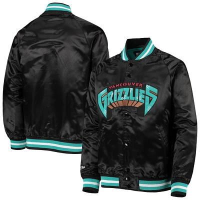 Youth Mitchell & Ness Black Vancouver Grizzlies Hardwood Classics Satin Raglan Full-Snap Jacket