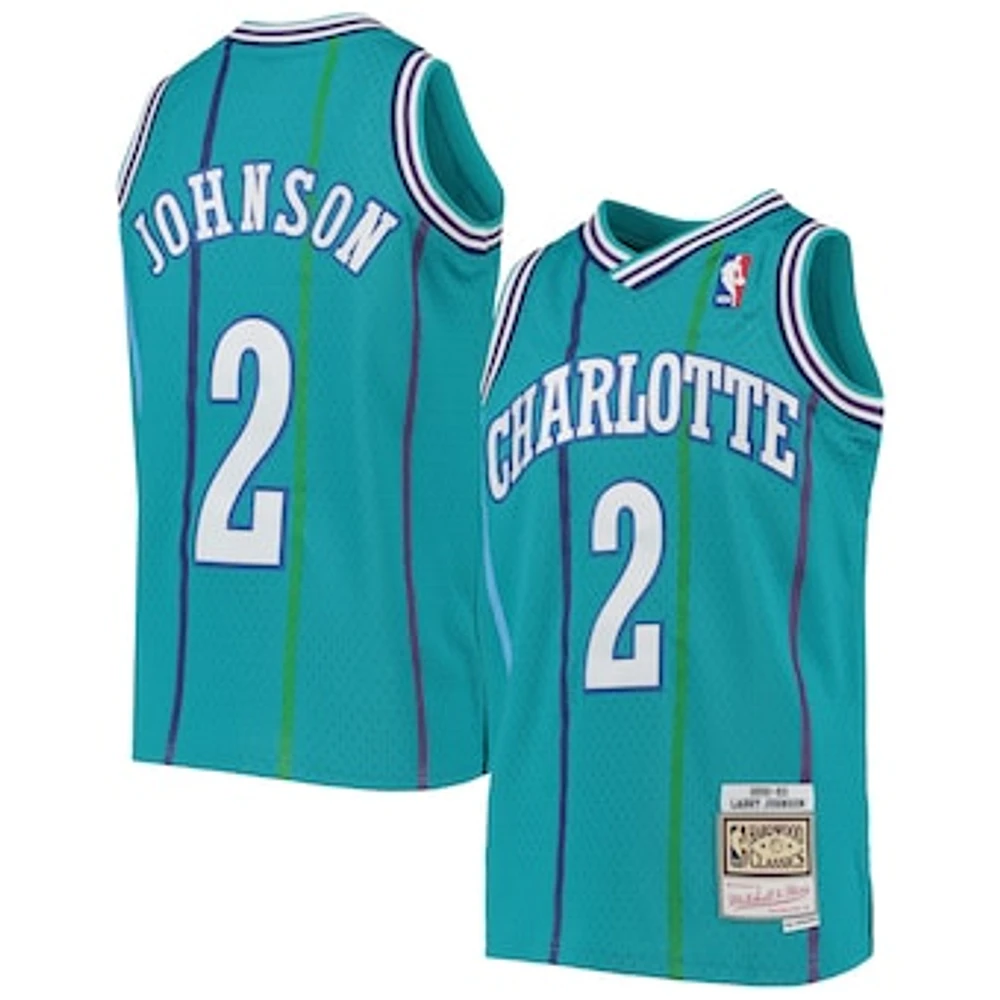 Youth Mitchell & Ness Larry Johnson Teal Charlotte Hornets 1992/93 Hardwood Classics Swingman Jersey