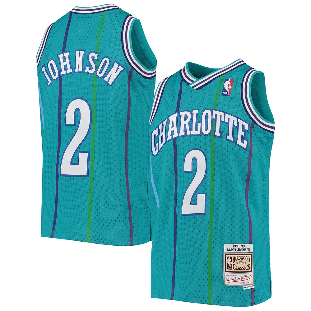 Youth Mitchell & Ness Larry Johnson Teal Charlotte Hornets 1992/93 Hardwood Classics Swingman Jersey