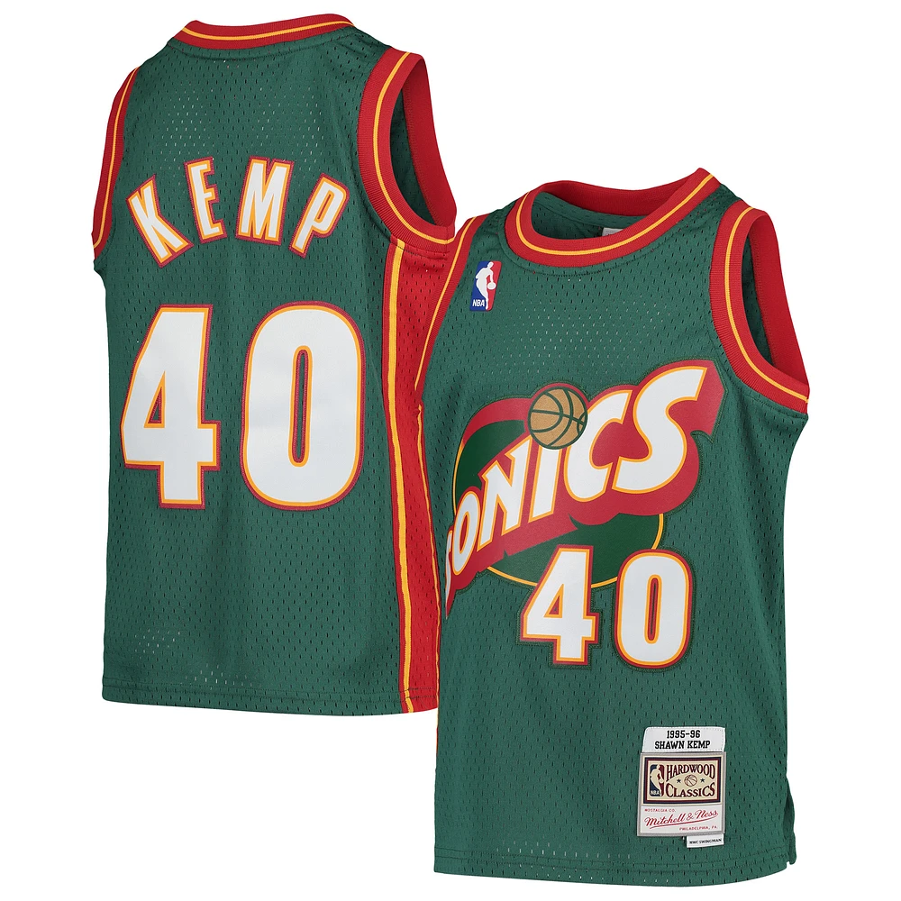 Youth Mitchell & Ness Shawn Kemp Green Seattle SuperSonics 1995/96 Hardwood Classics Swingman Throwback Jersey