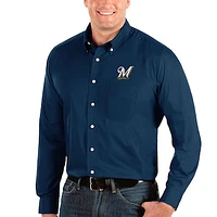 Men's Antigua Navy Milwaukee Brewers Big & Tall Dynasty Button-Down Long Sleeve Shirt