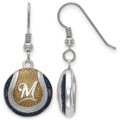 Women's Milwaukee Brewers Sterling Silver Enameled Baseball Earrings