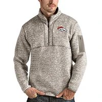 Men's Antigua Oatmeal Denver Broncos Fortune Quarter-Zip Pullover Jacket