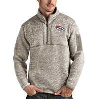 Men's Antigua Oatmeal Denver Broncos Fortune Quarter-Zip Pullover Jacket