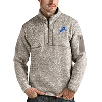 Men's Antigua Oatmeal Detroit Lions Fortune Quarter-Zip Pullover Jacket