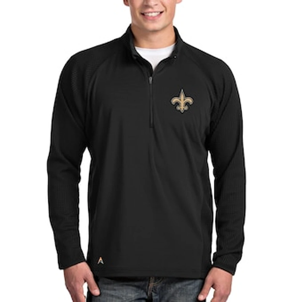 Men's Antigua Black New Orleans Saints Sonar Quarter-Zip Pullover Jacket