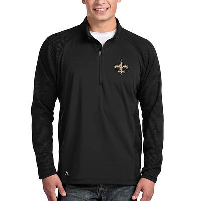 Men's Antigua Black New Orleans Saints Sonar Quarter-Zip Pullover Jacket