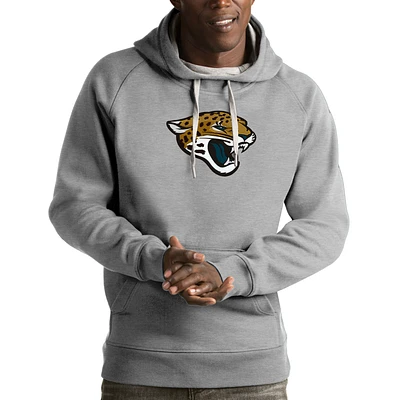 Men's Antigua Heather Gray Jacksonville Jaguars Victory Pullover Hoodie
