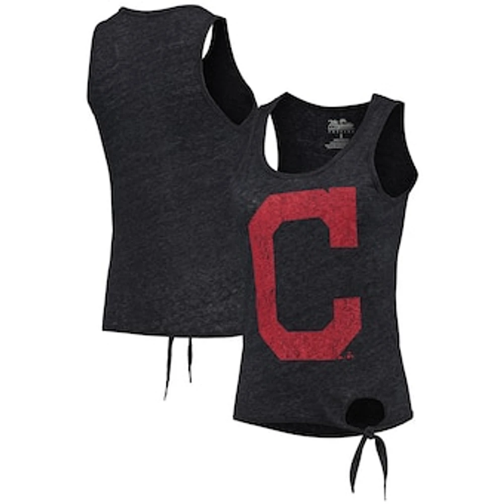 Women's Majestic Threads Navy Cleveland Indians Scoop Neck Racerback Side Tie Tri-Blend Tank Top