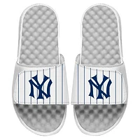 Youth ISlide White New York Yankees Cooperstown Pinstripe Logo Slide Sandals