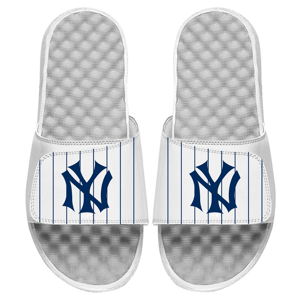 Youth ISlide White New York Yankees Cooperstown Pinstripe Logo Slide Sandals