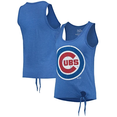 Women's Majestic Threads Royal Chicago Cubs Scoop Neck Racerback Side Tie Tri-Blend Tank Top