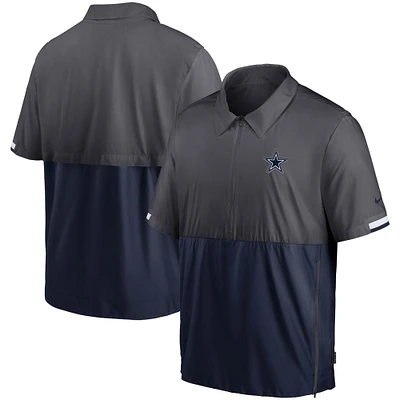 Men's Nike Charcoal/Navy Dallas Cowboys Sideline Coaches Half-Zip Short Sleeve Jacket