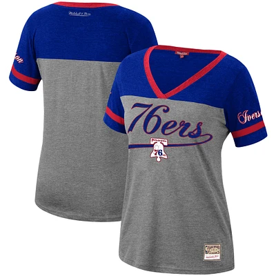 Women's Mitchell & Ness Allen Iverson Heathered Charcoal Philadelphia 76ers Team Captain V-Neck T-Shirt