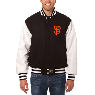 Men's JH Design Black/White San Francisco Giants Big & Tall Wool Leather Jacket