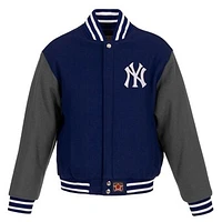 Men's JH Design Navy/Gray New York Yankees Big & Tall All-Wool Jacket with Embroidered Front Logo